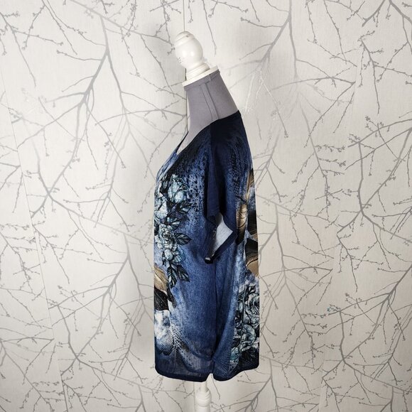 Model France Artsy Dragonfly Rhinestone Stretch Knit Tunic - Picture 4 of 8